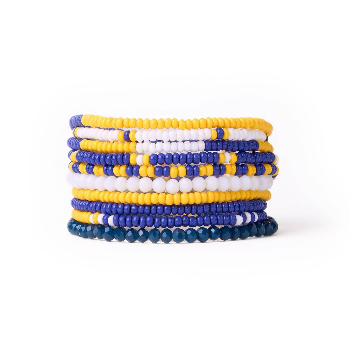 INK + ALLOY - Game Day Color Block Beaded 10 Strand Stretch Bracelets Navy and Yellow Wholesale