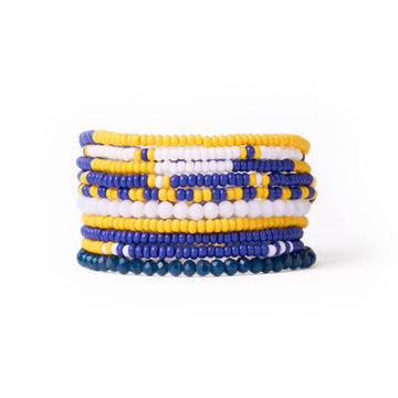 INK + ALLOY - Game Day Color Block Beaded 10 Strand Stretch Bracelets Navy and Yellow Wholesale
