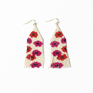 INK + ALLOY - Delilah Poppies Beaded Fringe Earrings Hot Pink/Red
