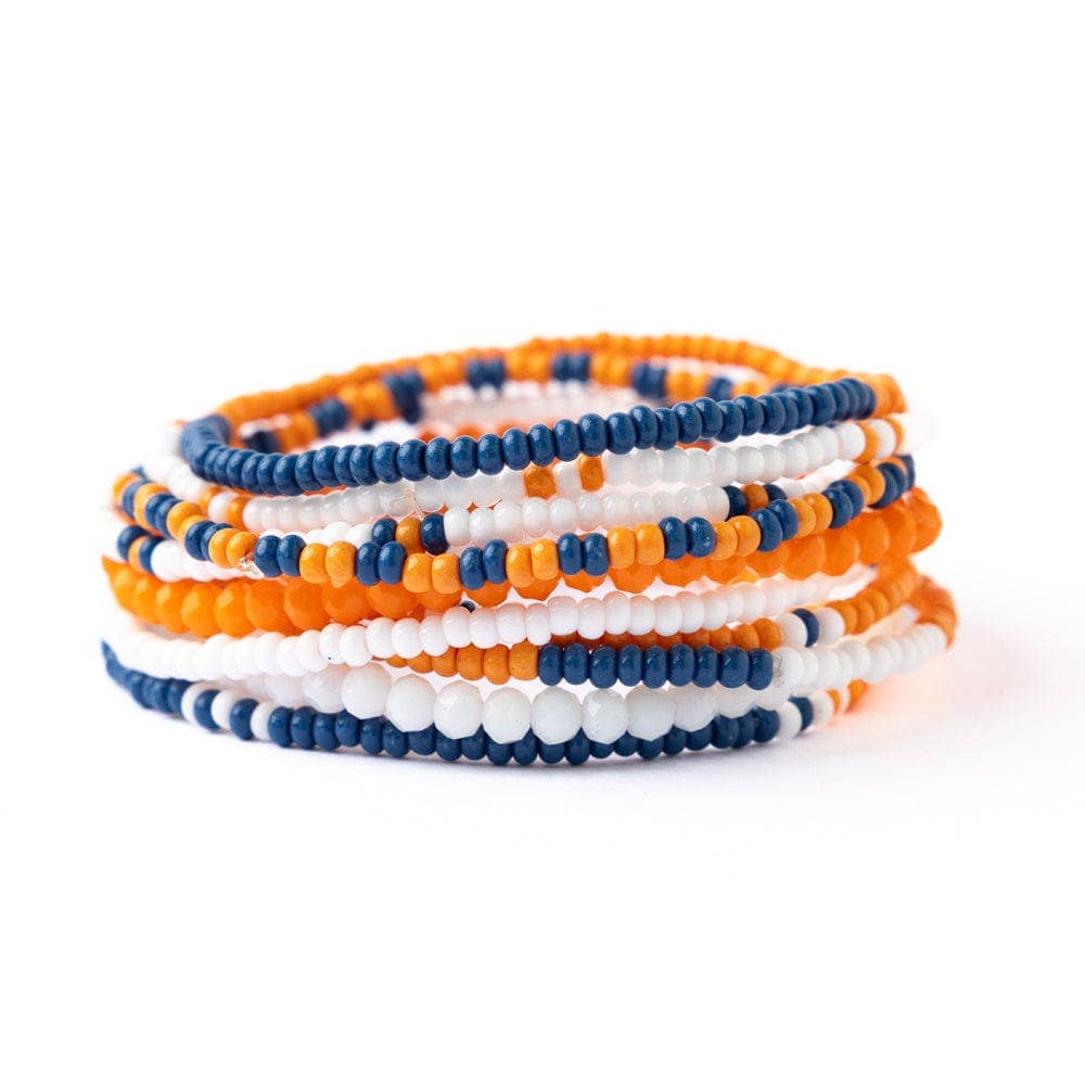 INK + ALLOY - Game Day Color Block Beaded 10 Strand Stretch Bracelets Blue and Orange Wholesale