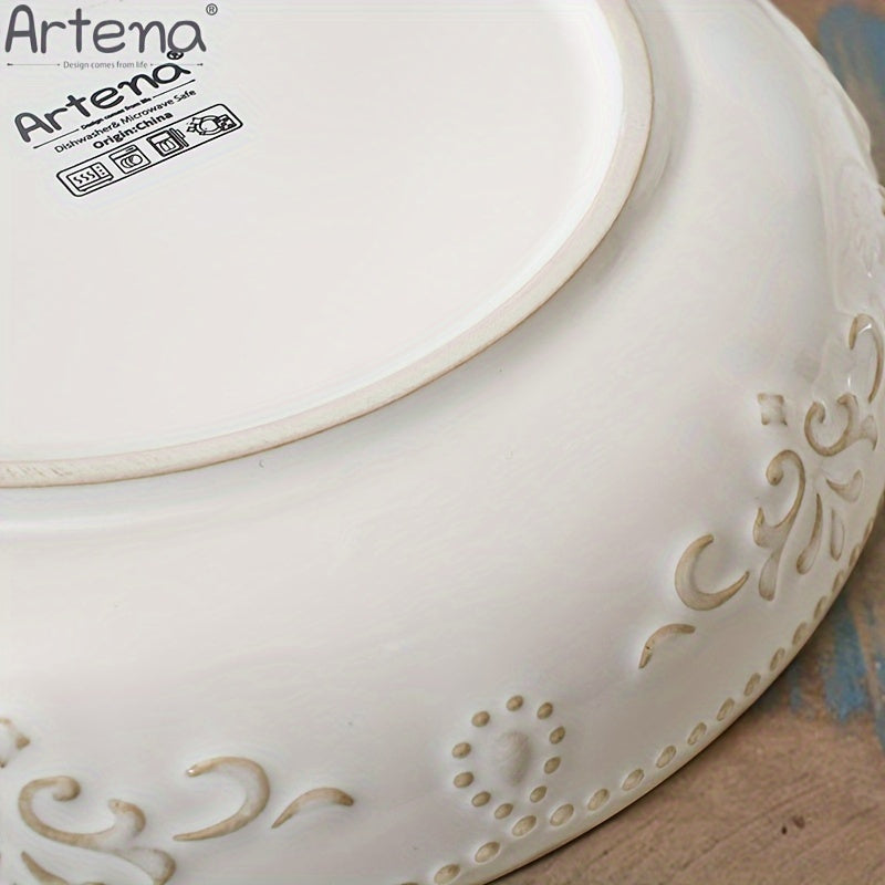 Artena Embossed Damask 24cm Large Ceramic Pasta Bowl
