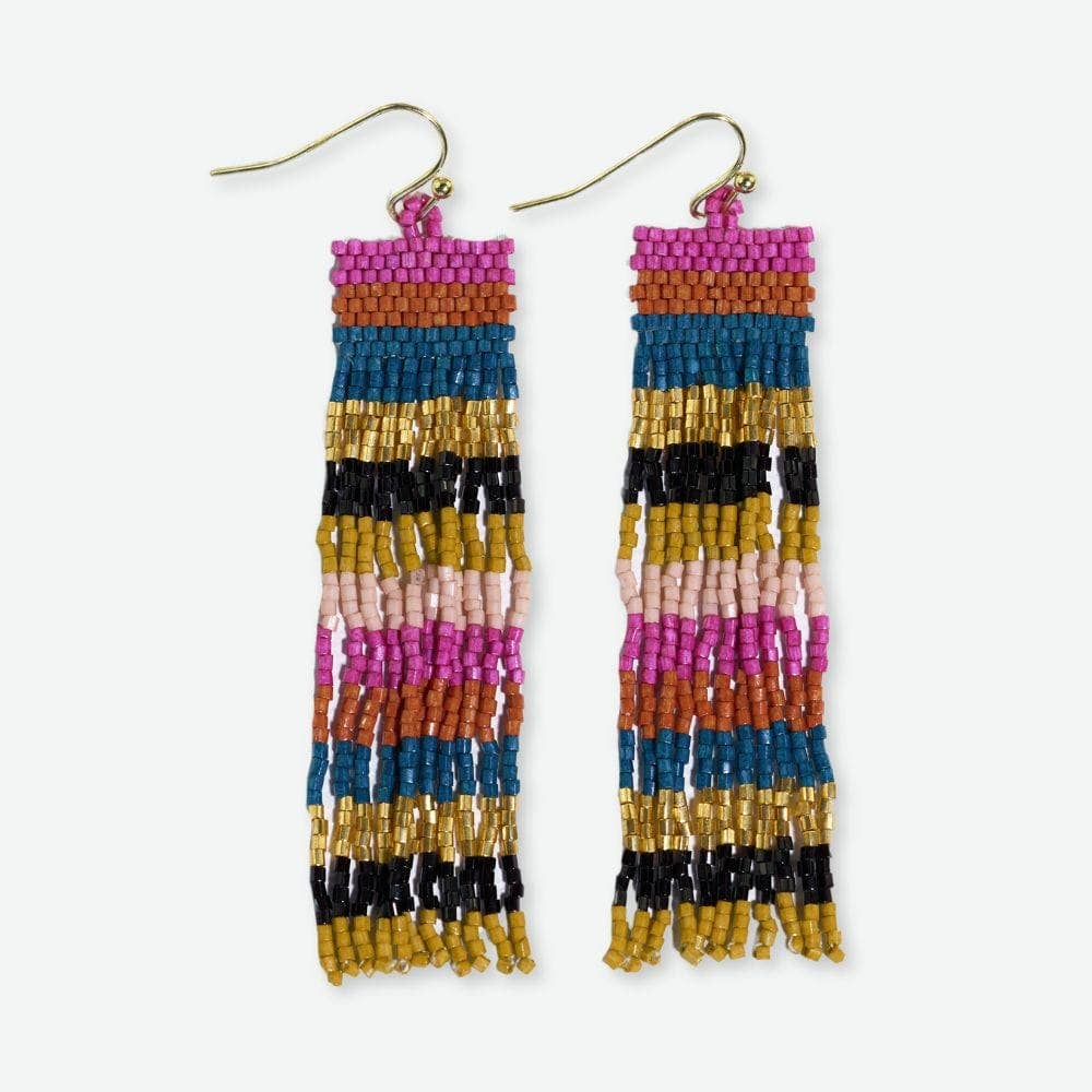INK + ALLOY - Billie Mixed Horizontal Stripes Beaded Fringe Earrings Jewel Tone Wholesale