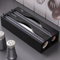 Plastic Film Cutter - Bamboo 2-in-1 Kitchen Wrap Dispenser with Slide
