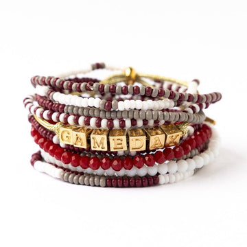 INK + ALLOY - Game Day 11-Strand Bracelet Set Maroon + White Wholesale
