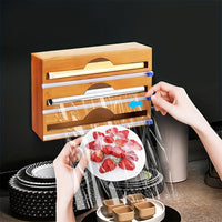 3-in-1 Bamboo Wrap Dispenser with Sliding Cutter & Labels -