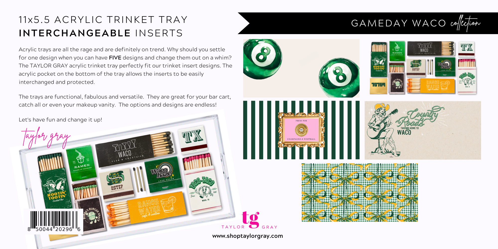 TAYLOR GRAY - 5.5x11 GAMEDAY WACO trinket tray insert set of 5