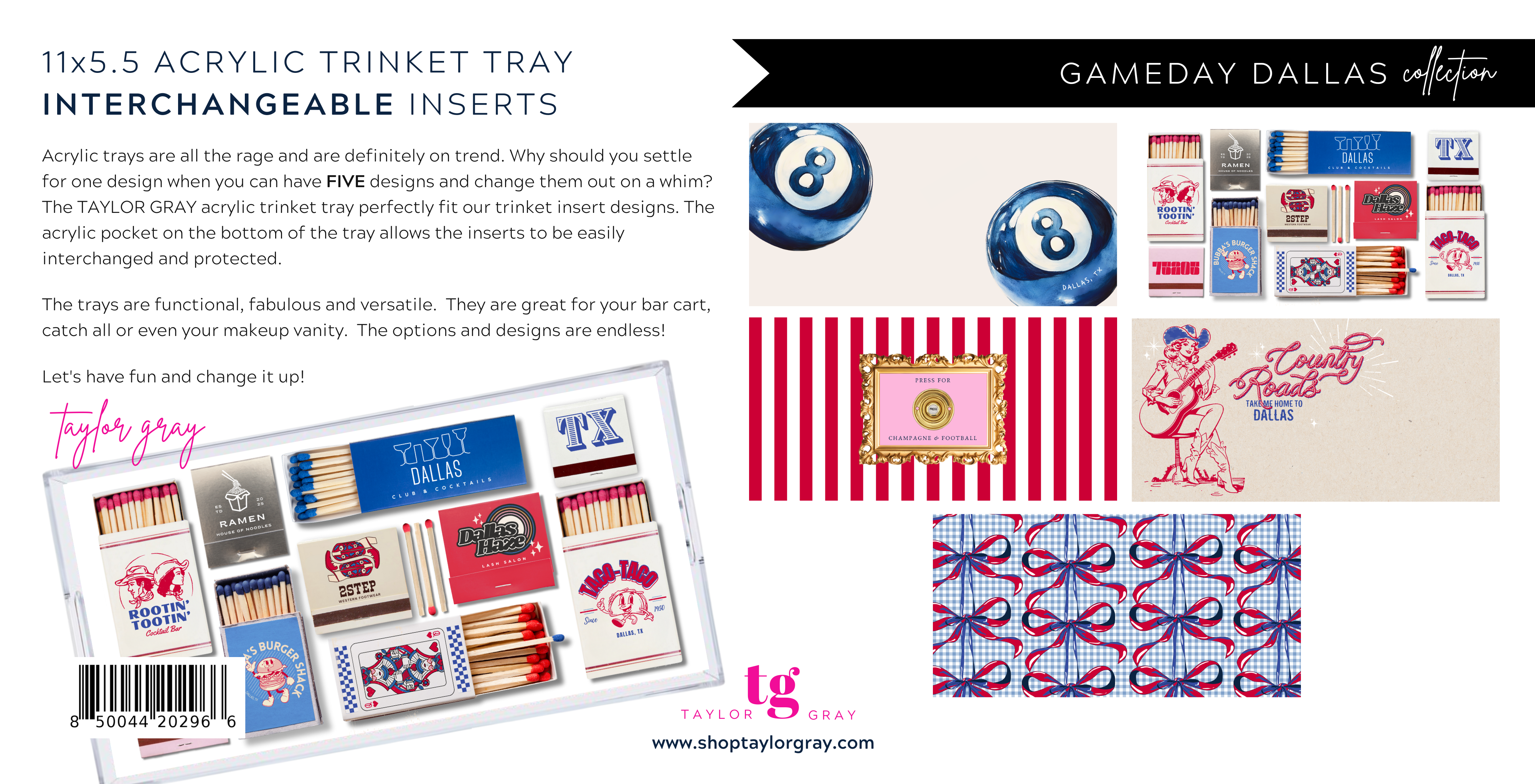 TAYLOR GRAY - 5.5x11 GAMEDAY DALLAS trinket tray insert set of 5