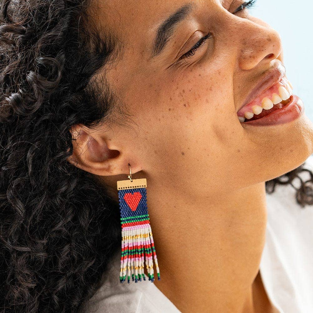 INK + ALLOY - Lauren Stripe Heart Beaded Earrings Navy Red