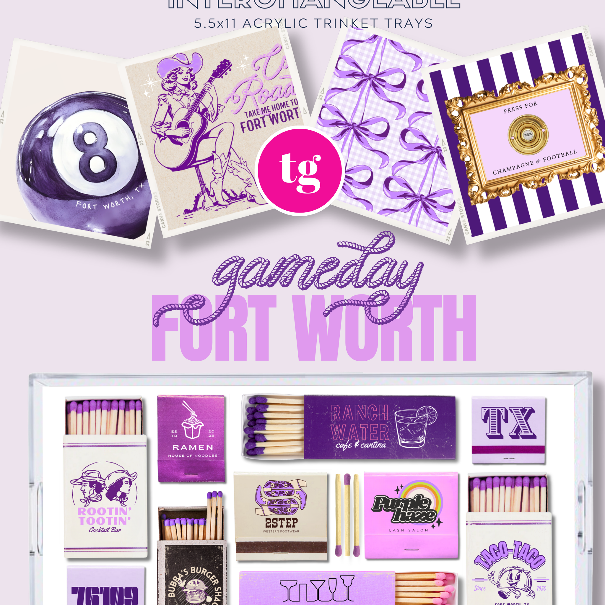 TAYLOR GRAY - 5.5x11 GAMEDAY FORT WORTH trinket tray insert set of 5