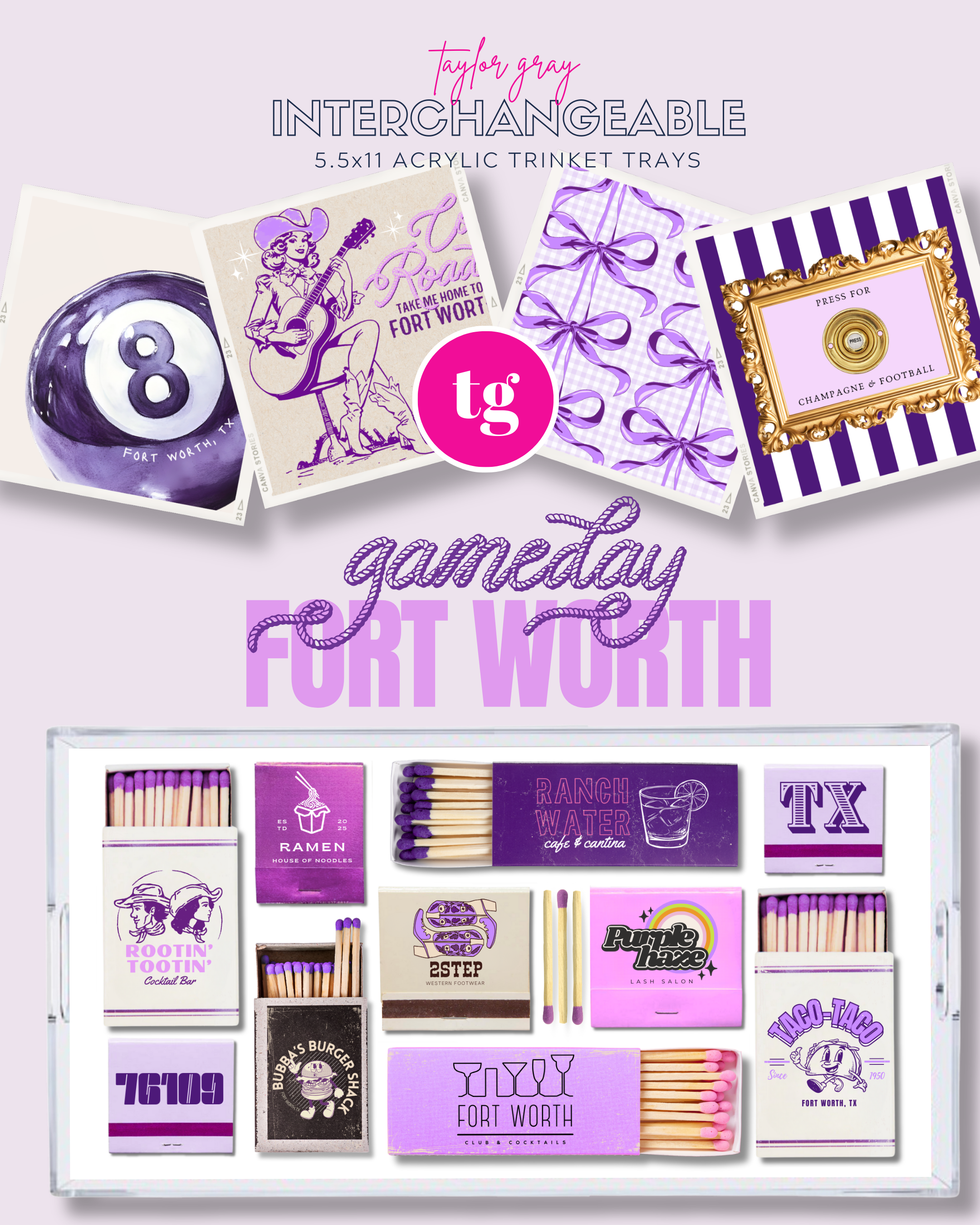 TAYLOR GRAY - 5.5x11 GAMEDAY FORT WORTH trinket tray insert set of 5