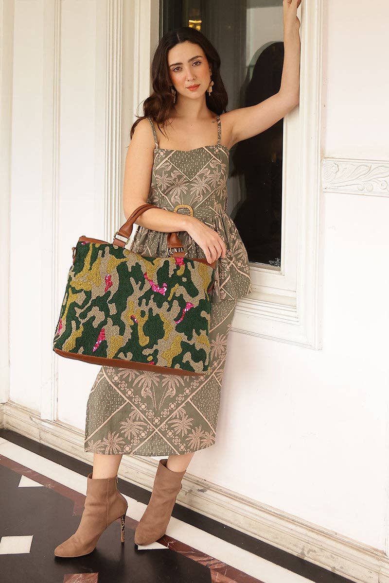America & Beyond - Camo Embellished Weekender Tote