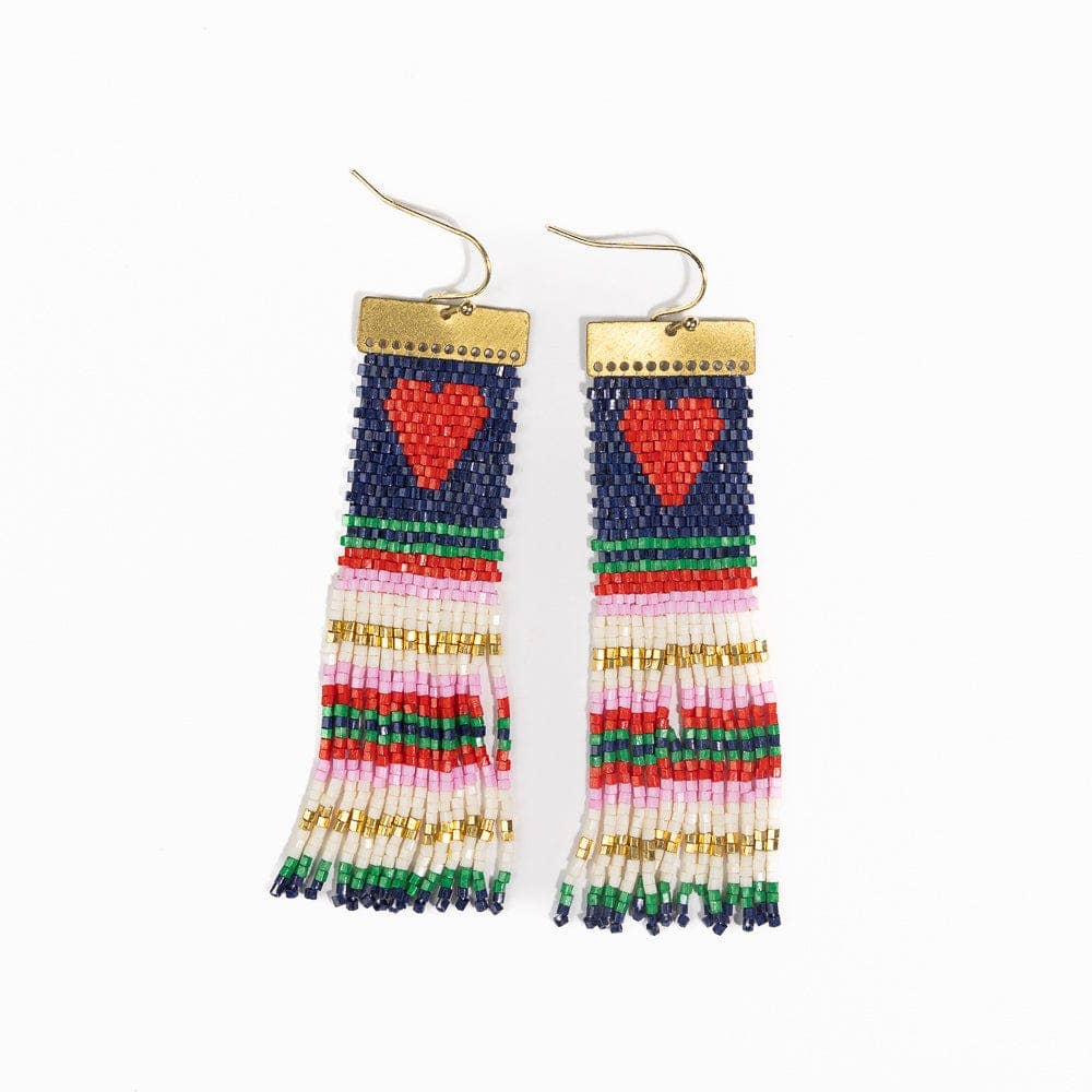 INK + ALLOY - Lauren Stripe Heart Beaded Earrings Navy Red