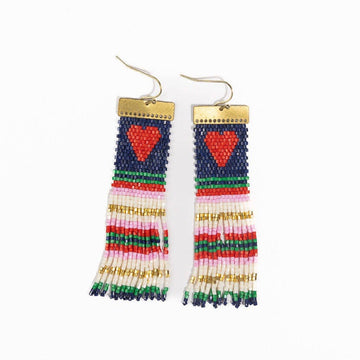 INK + ALLOY - Lauren Stripe Heart Beaded Earrings Navy Red