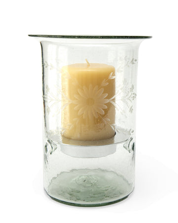 Rose Ann Hall Large Hurricane with Plate and Candle-Crystal