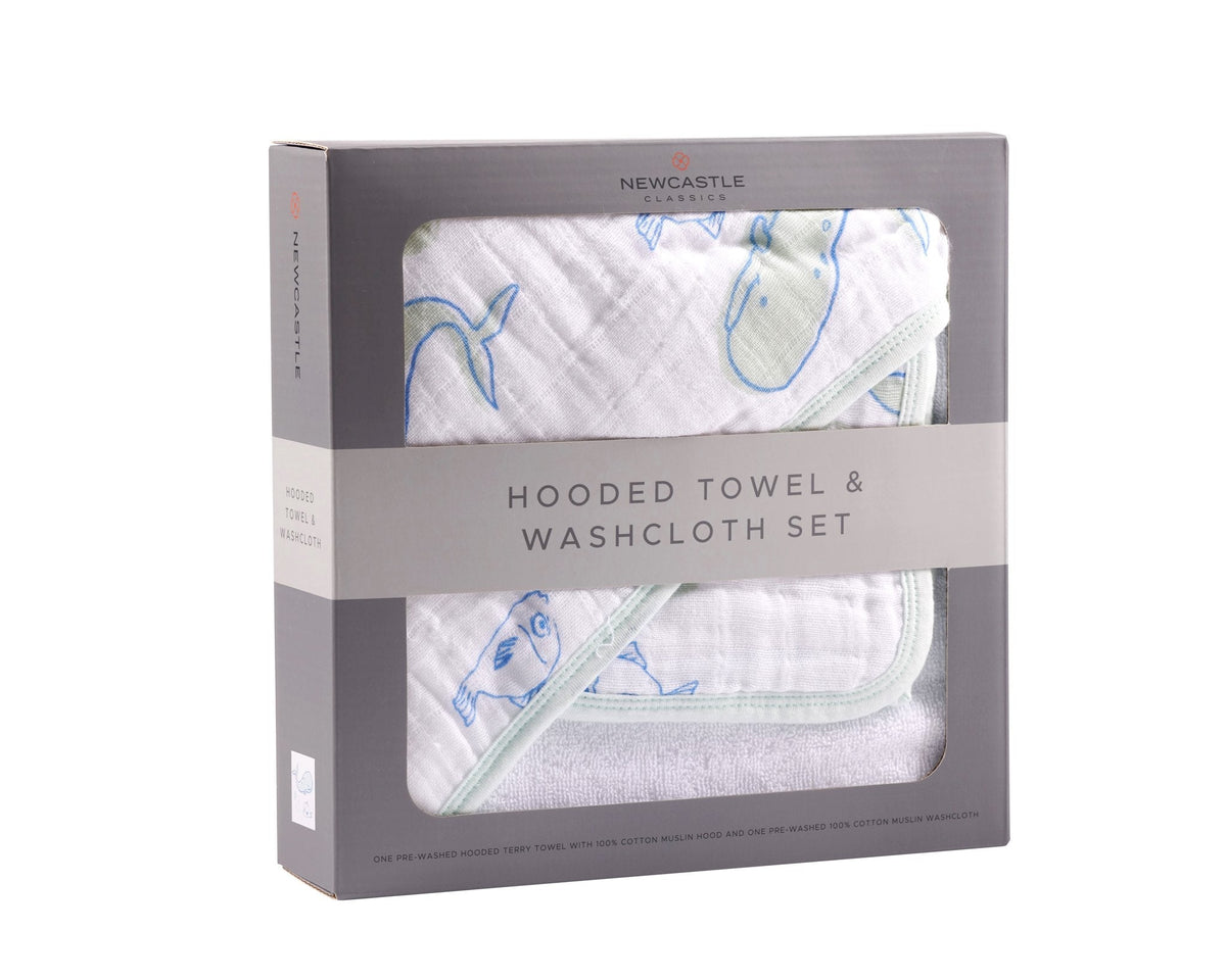 Whale Hooded Towel and Washcloth Set