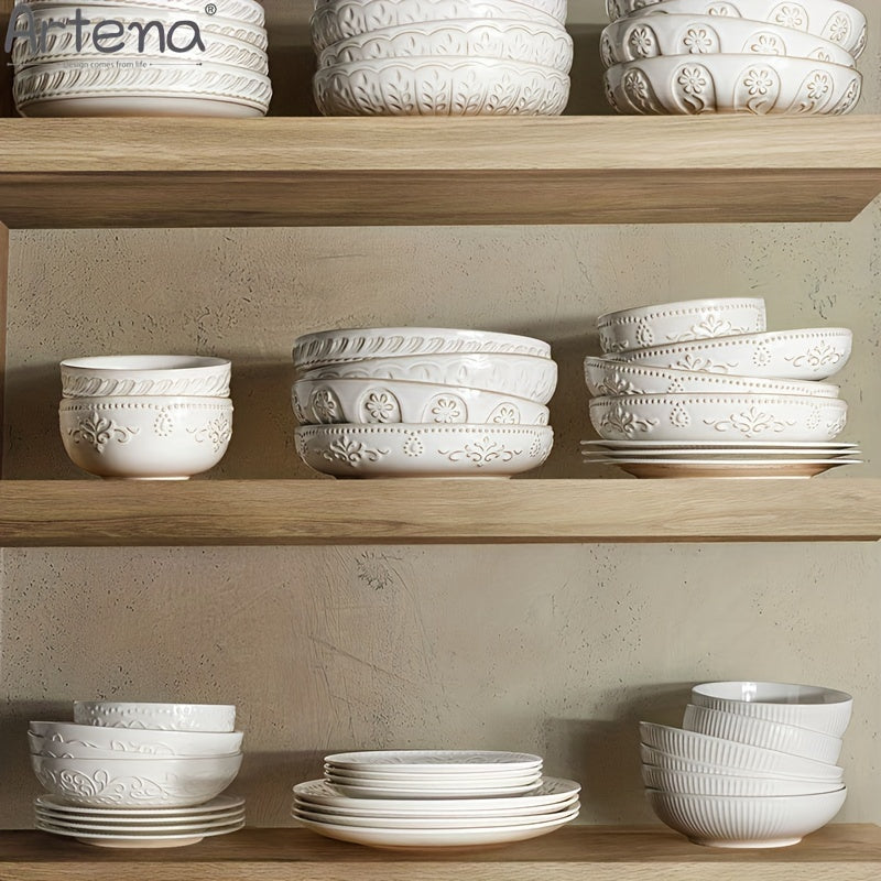 Artena Embossed Damask 24cm Large Ceramic Pasta Bowl