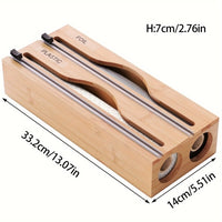 Plastic Film Cutter - Bamboo 2-in-1 Kitchen Wrap Dispenser with Slide