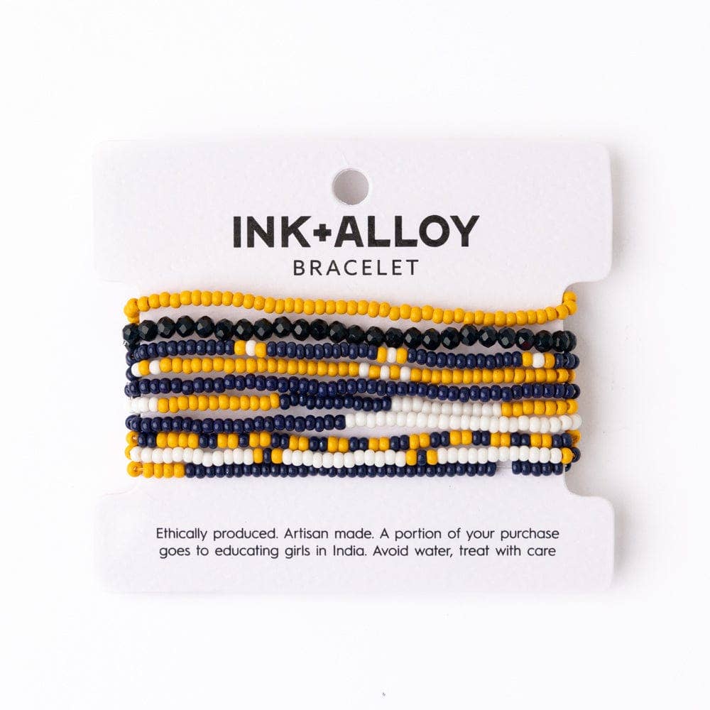 INK + ALLOY - Game Day Color Block Beaded 10 Strand Stretch Bracelets Navy and Yellow Wholesale