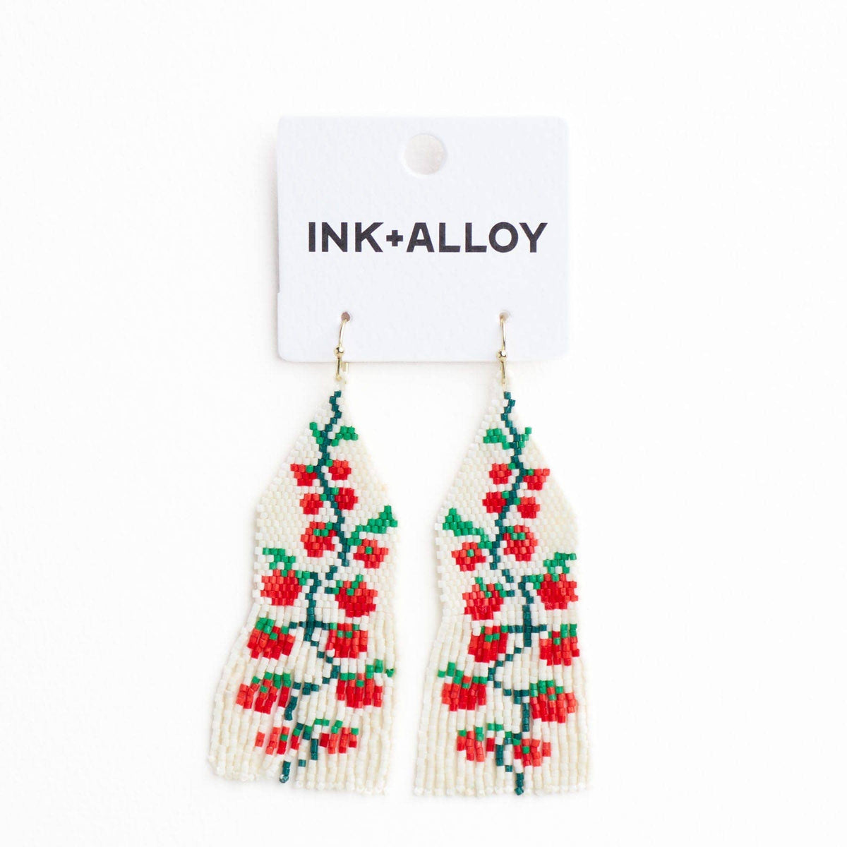 INK + ALLOY - Delilah Tomato Beaded Fringe Earrings Red + Green Wholesale