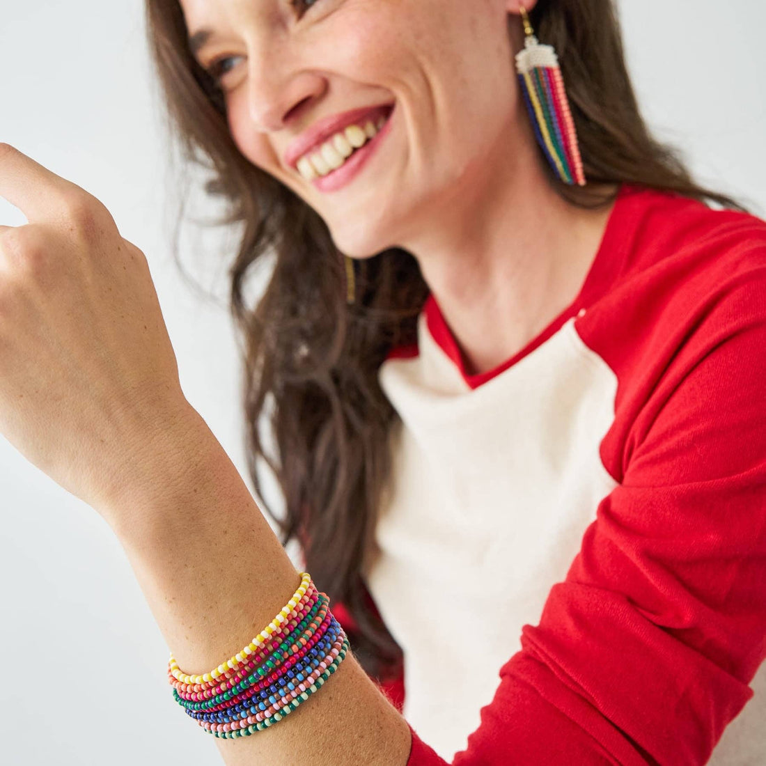 INK + ALLOY - Adaline Alternating Two-Tone Strands Beaded Fringe Earrings Multicolor