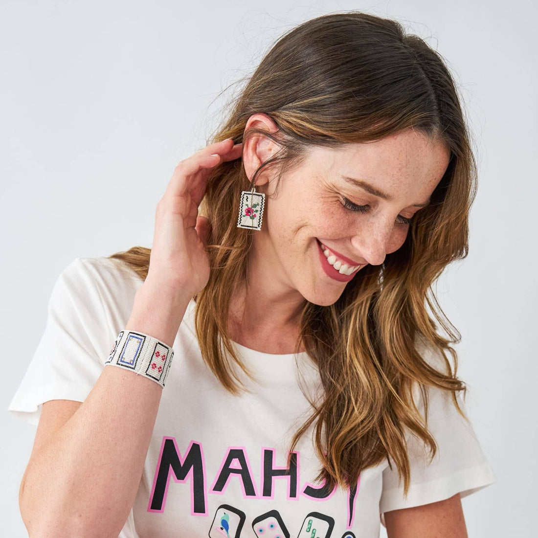 INK + ALLOY - Lily Beaded Mahjong Earrings Flower