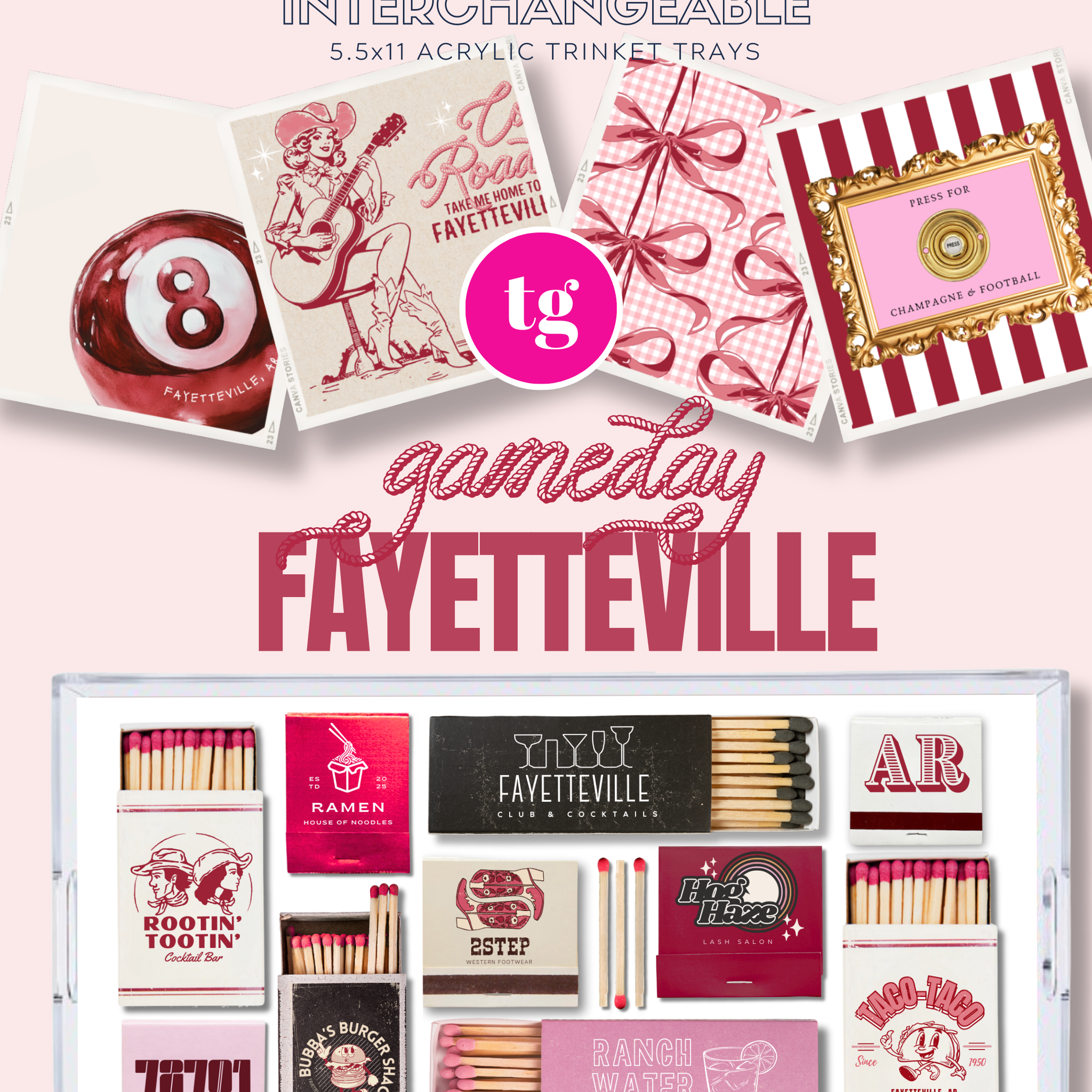 TAYLOR GRAY - 5.5x11 GAMEDAY FAYETTEVILLE trinket tray insert set of 5