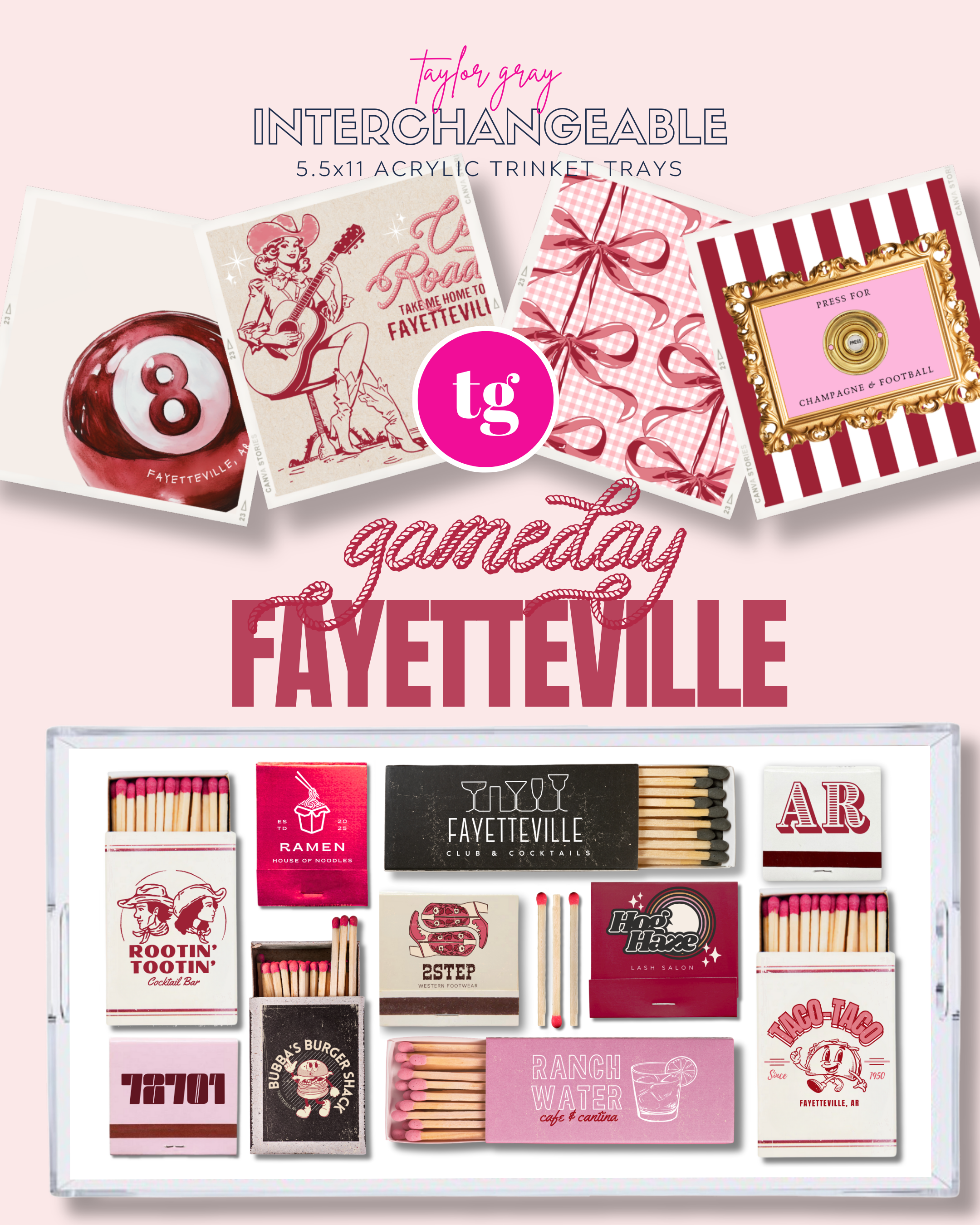 TAYLOR GRAY - 5.5x11 GAMEDAY FAYETTEVILLE trinket tray insert set of 5