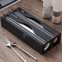 Plastic Film Cutter - Bamboo 2-in-1 Kitchen Wrap Dispenser with Slide