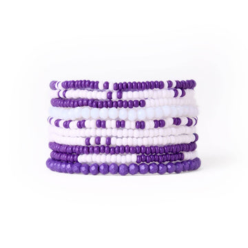 INK + ALLOY - Game Day Color Block Beaded 10 Strand Stretch Bracelet Set Purple and White Wholesale