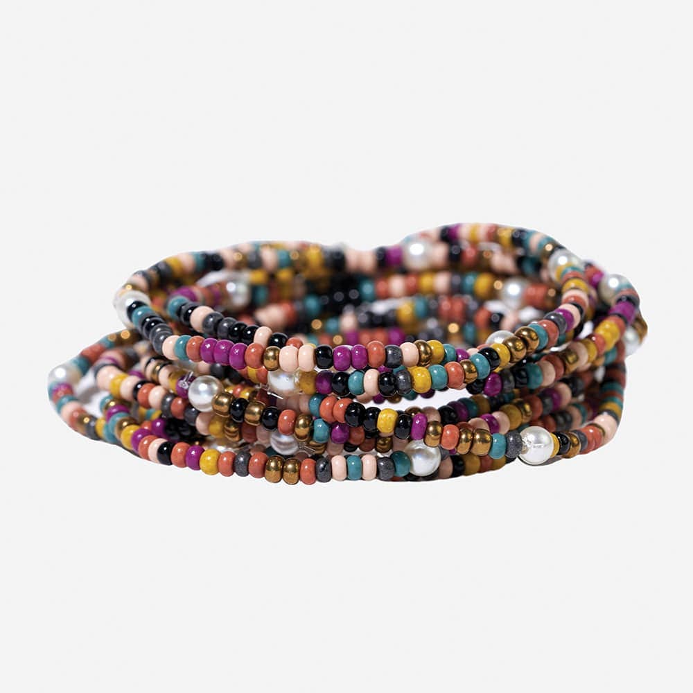 INK + ALLOY - Sage Color Block Beaded 10 Strand Stretch Bracelets Jewel Tone Wholesale