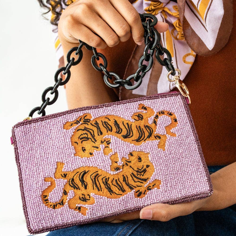 INK + ALLOY - Elenor Embroidered Tiger Beaded Bag Purple Wholesale