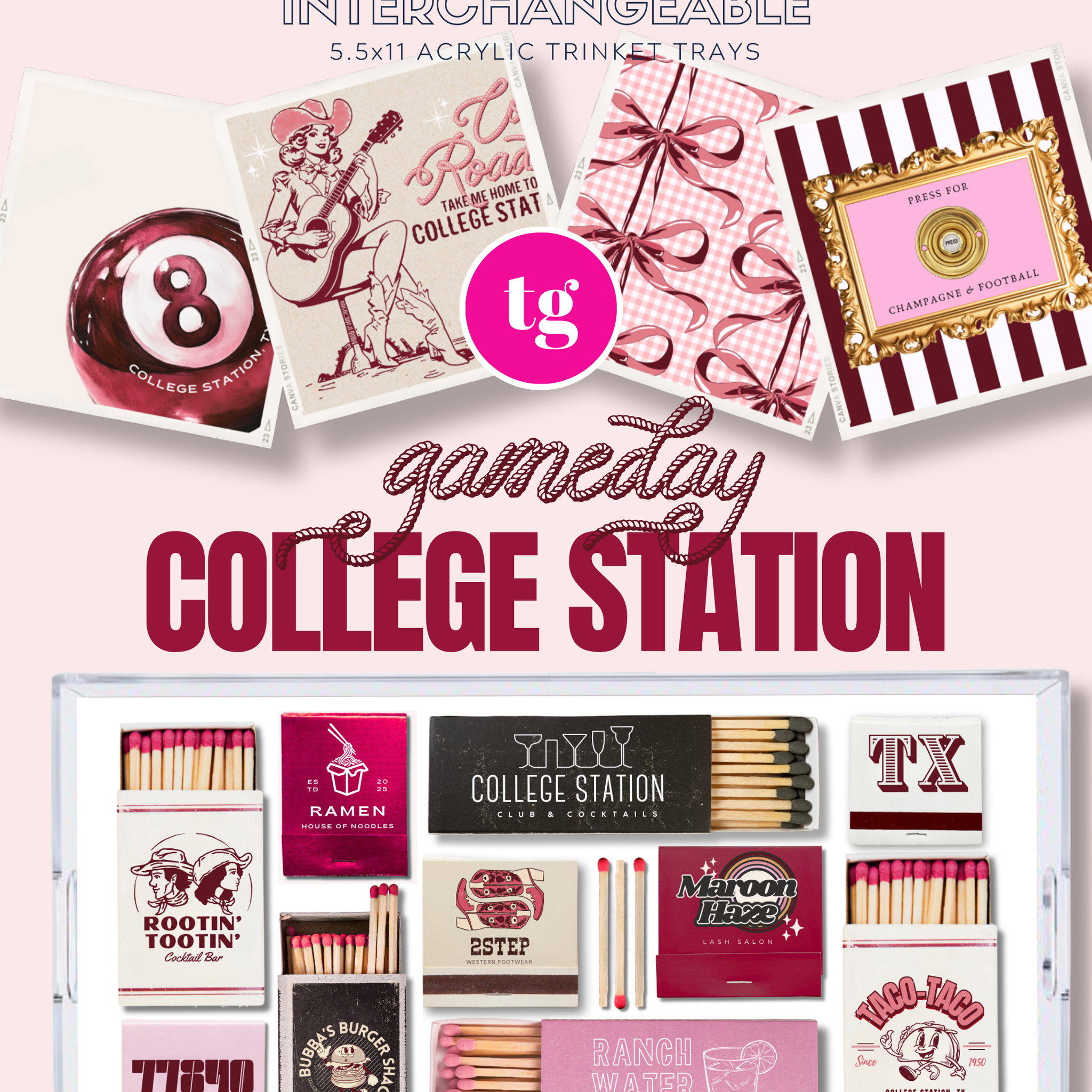 TAYLOR GRAY - 5.5x11 GAMEDAY COLLEGE STATION trinket tray insert set of 5