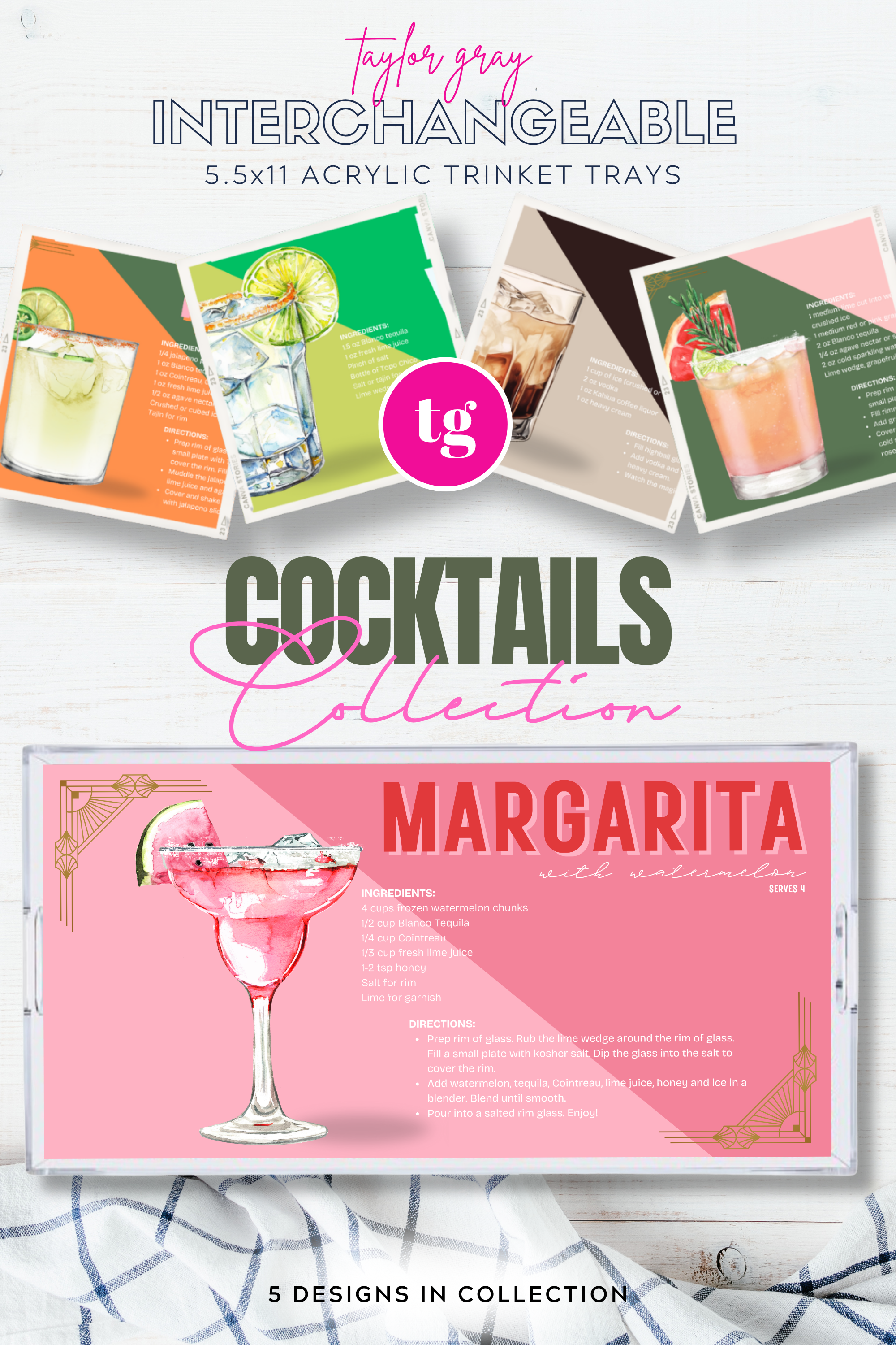 TAYLOR GRAY - 5.5x11 COCKTAILS VOL 2 trinket tray insert set of 5