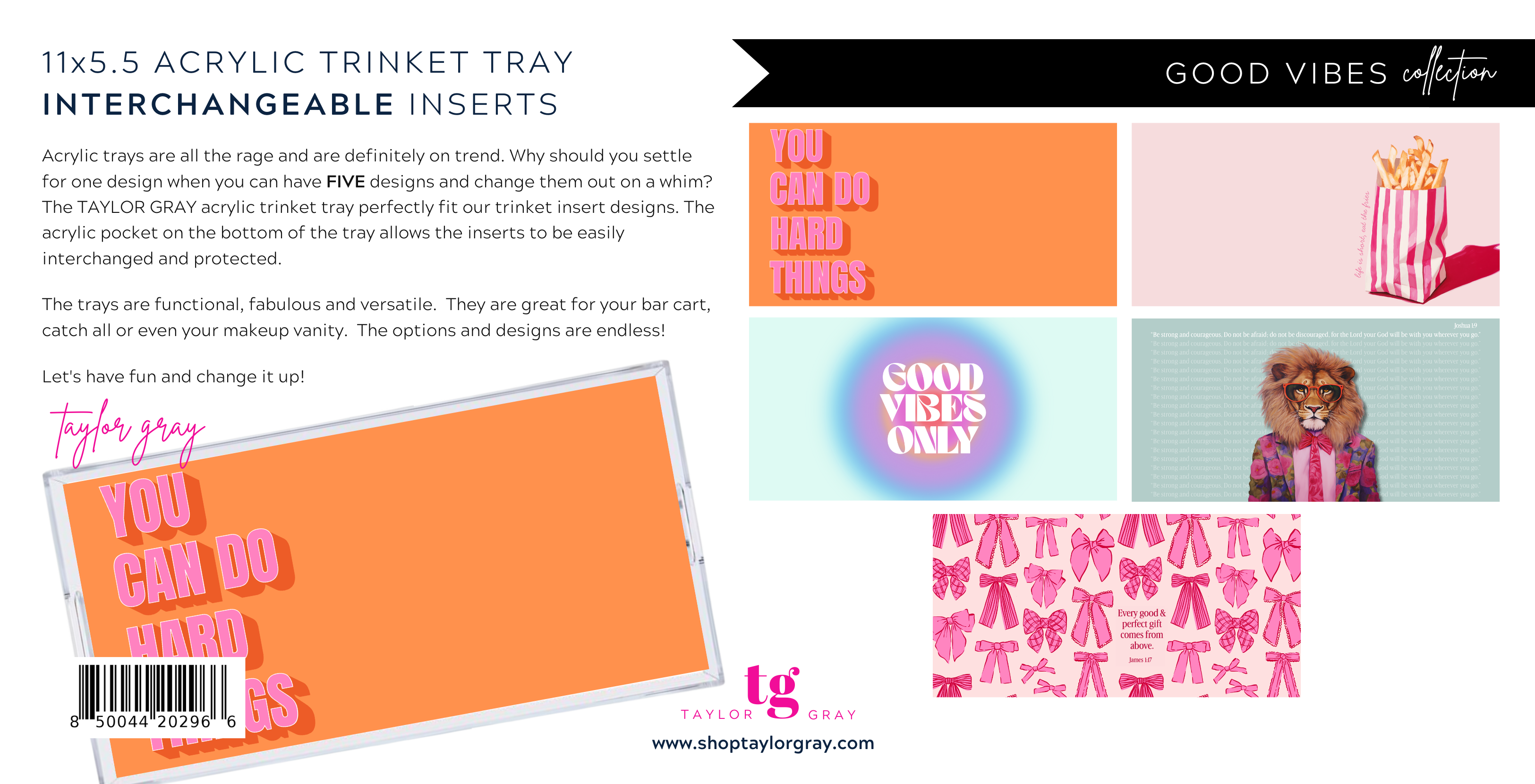 TAYLOR GRAY - 5.5x11 GOOD VIBES trinket tray insert set of 5