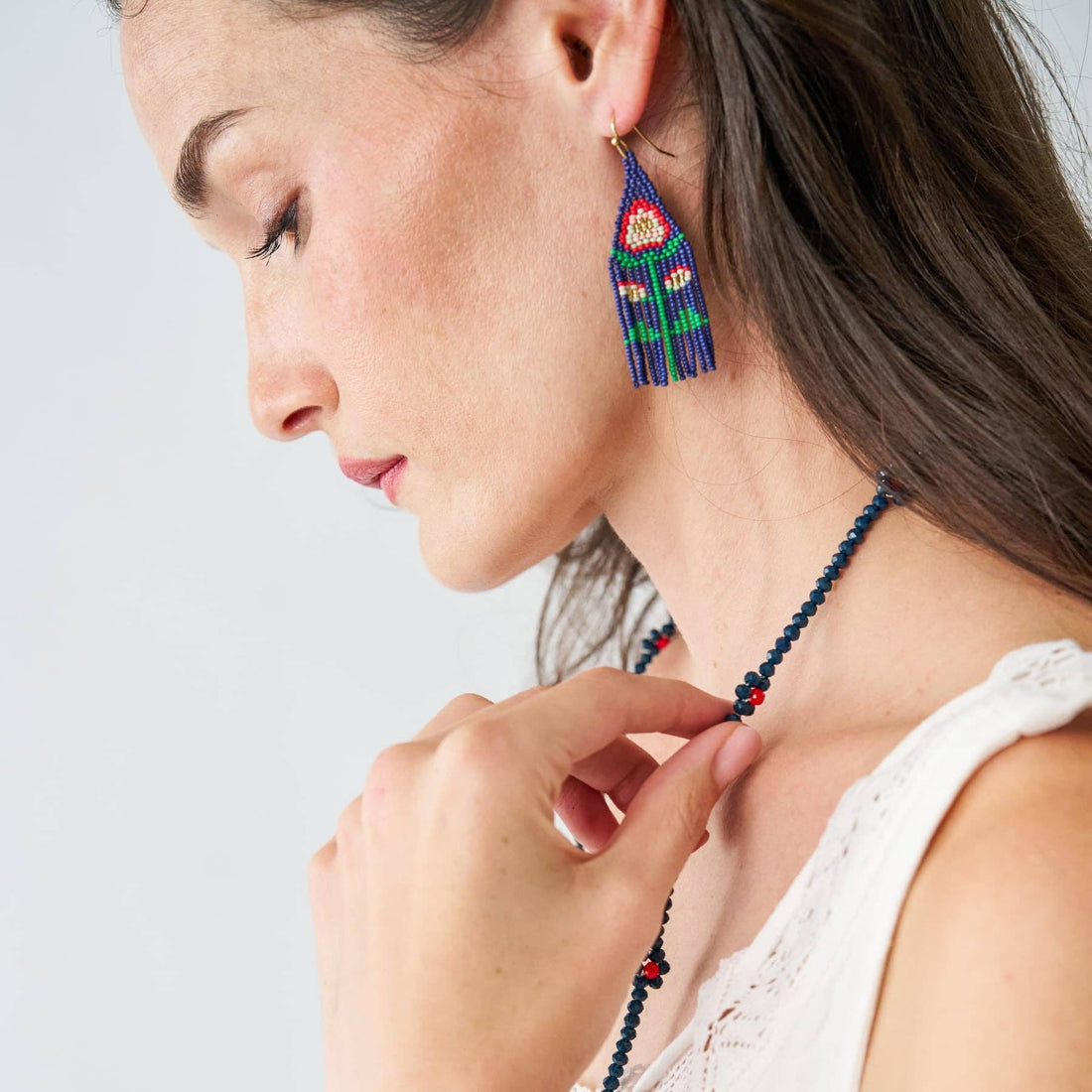 INK + ALLOY - Audrey Small Seed Bead Simgle Poppy Flower Navy