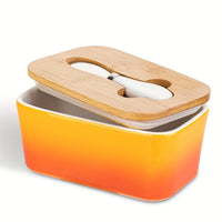 Large Ceramic Butter Dish with Bamboo Lid and Knife