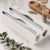 Plastic Film Cutter - Bamboo 2-in-1 Kitchen Wrap Dispenser with Slide