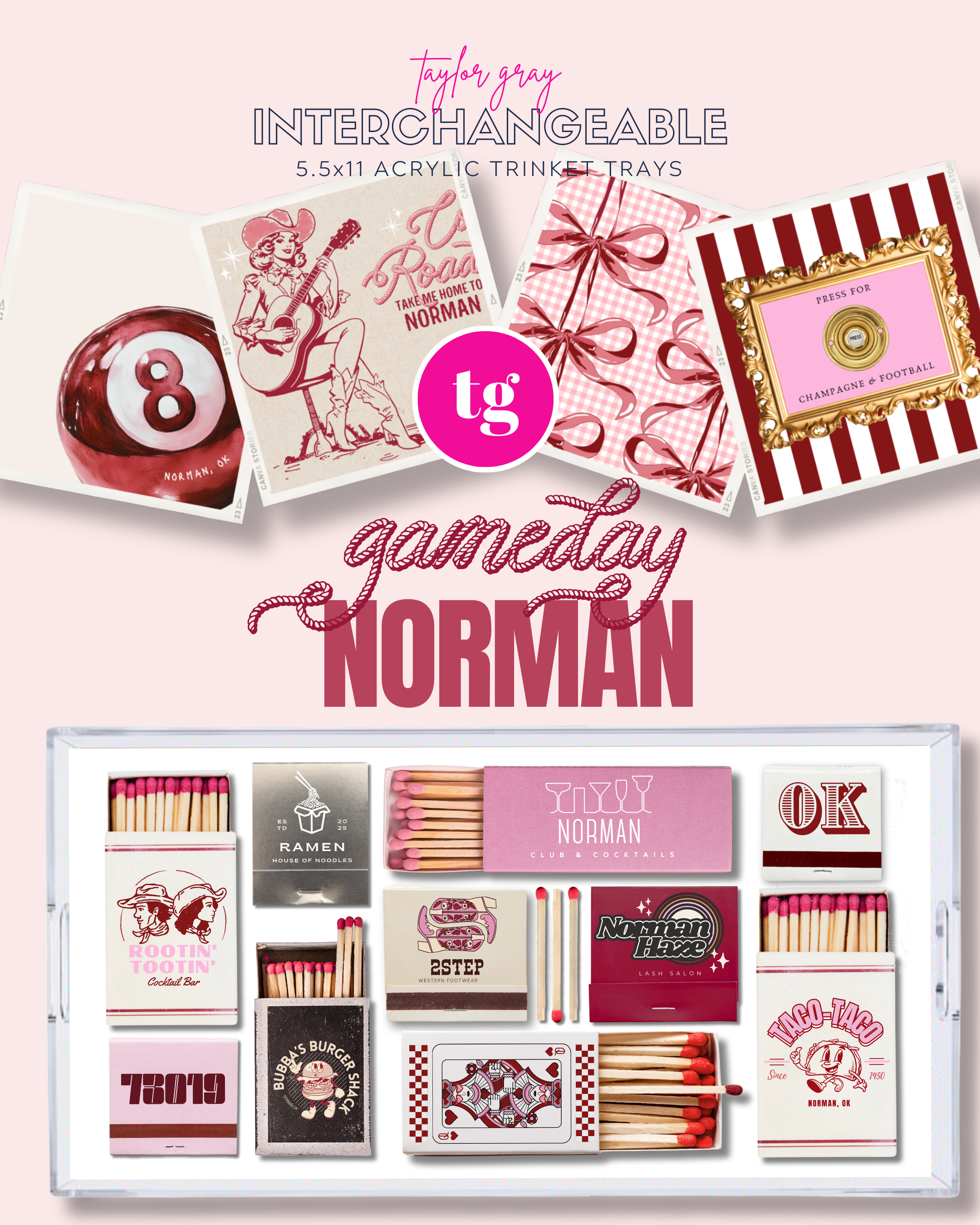 TAYLOR GRAY - 5.5x11 GAMEDAY NORMAN trinket tray insert set of 5