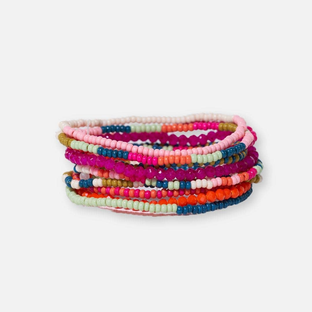 INK + ALLOY - Sage Mixed Stripe Beaded 10 Strand Stretch Bracelets Rainbow Wholesale