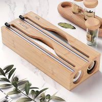 Plastic Film Cutter - Bamboo 2-in-1 Kitchen Wrap Dispenser with Slide