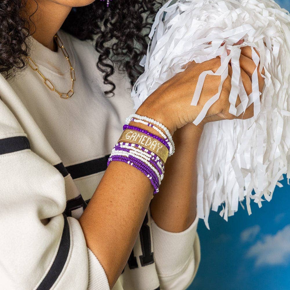 INK + ALLOY - Game Day Color Block Beaded 10 Strand Stretch Bracelet Set Purple and White Wholesale