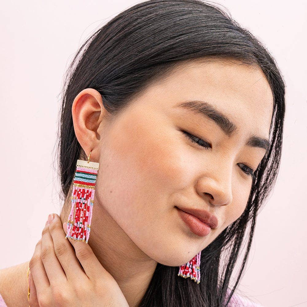 INK + ALLOY - Lauren Nordic Holiday Beaded Fringe Earring Pink Wholesale