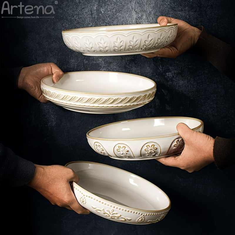 Artena Embossed Damask 24cm Large Ceramic Pasta Bowl