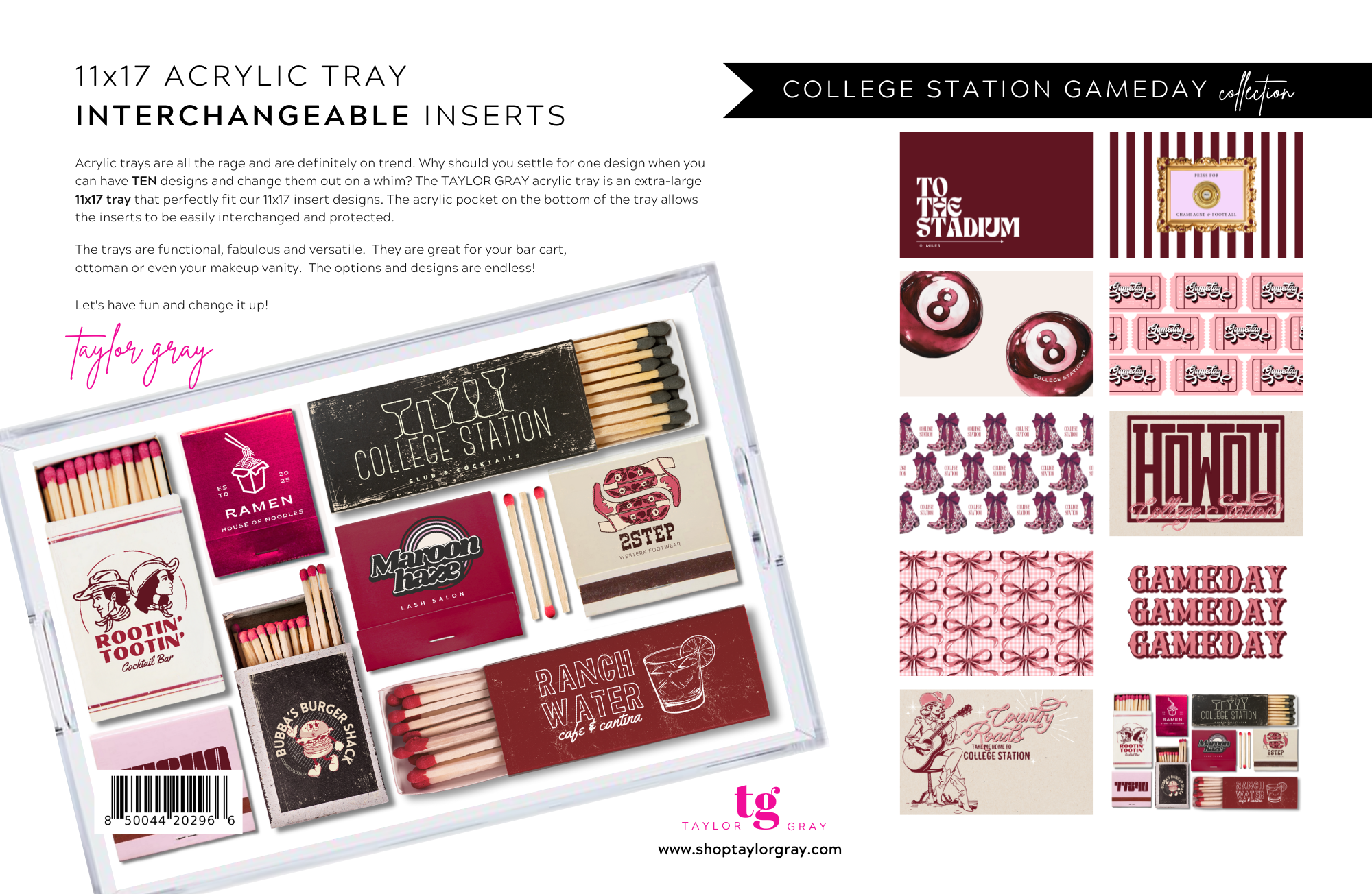 TAYLOR GRAY - 11x17 GAMEDAY COLLEGE STATION insert set of 10