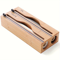Plastic Film Cutter - Bamboo 2-in-1 Kitchen Wrap Dispenser with Slide