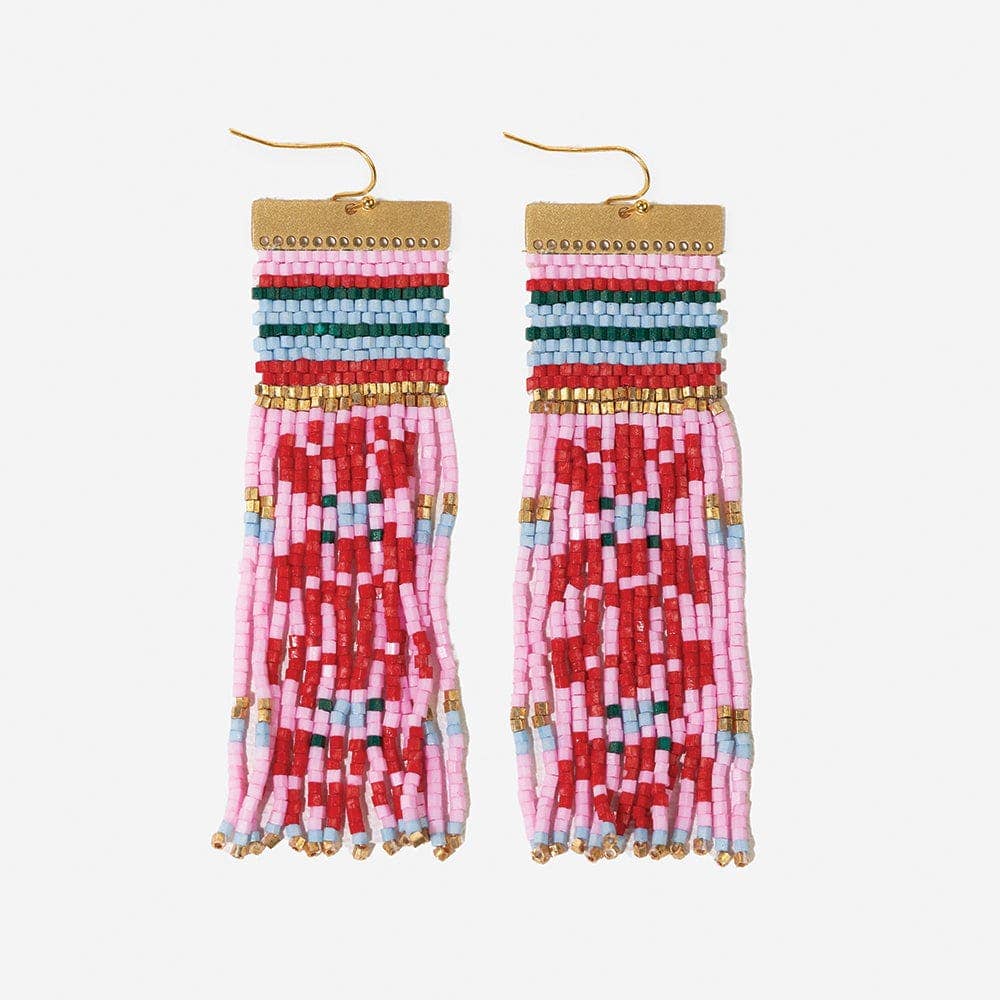 INK + ALLOY - Lauren Nordic Holiday Beaded Fringe Earring Pink Wholesale