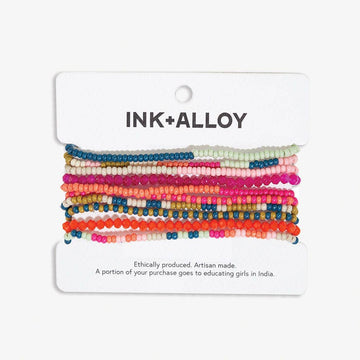 INK + ALLOY - Sage Mixed Stripe Beaded 10 Strand Stretch Bracelets Rainbow Wholesale