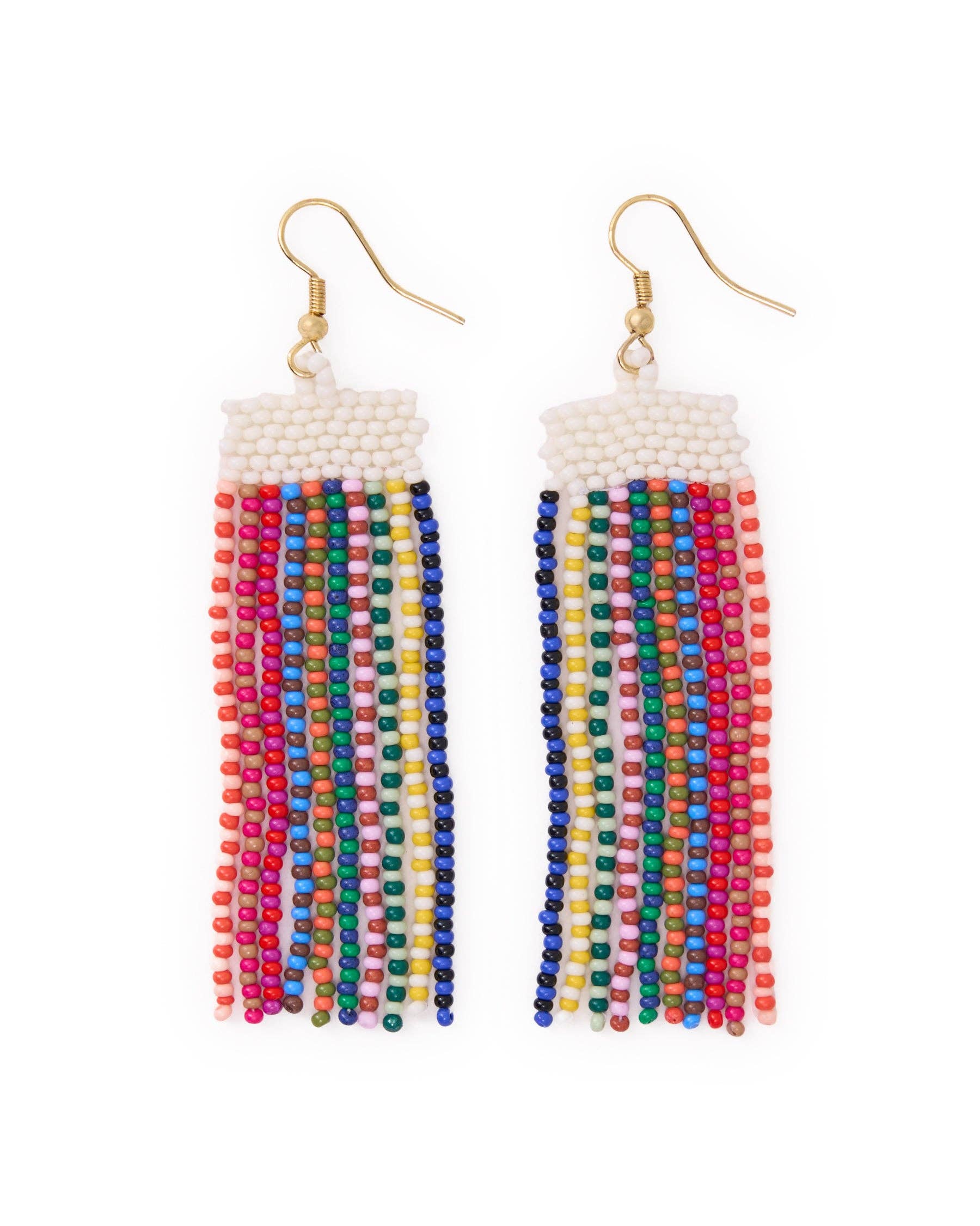 INK + ALLOY - Adaline Alternating Two-Tone Strands Beaded Fringe Earrings Multicolor