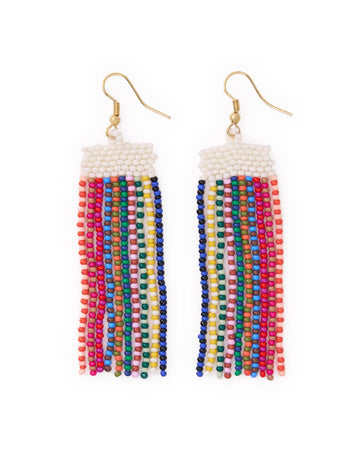 INK + ALLOY - Adaline Alternating Two-Tone Strands Beaded Fringe Earrings Multicolor