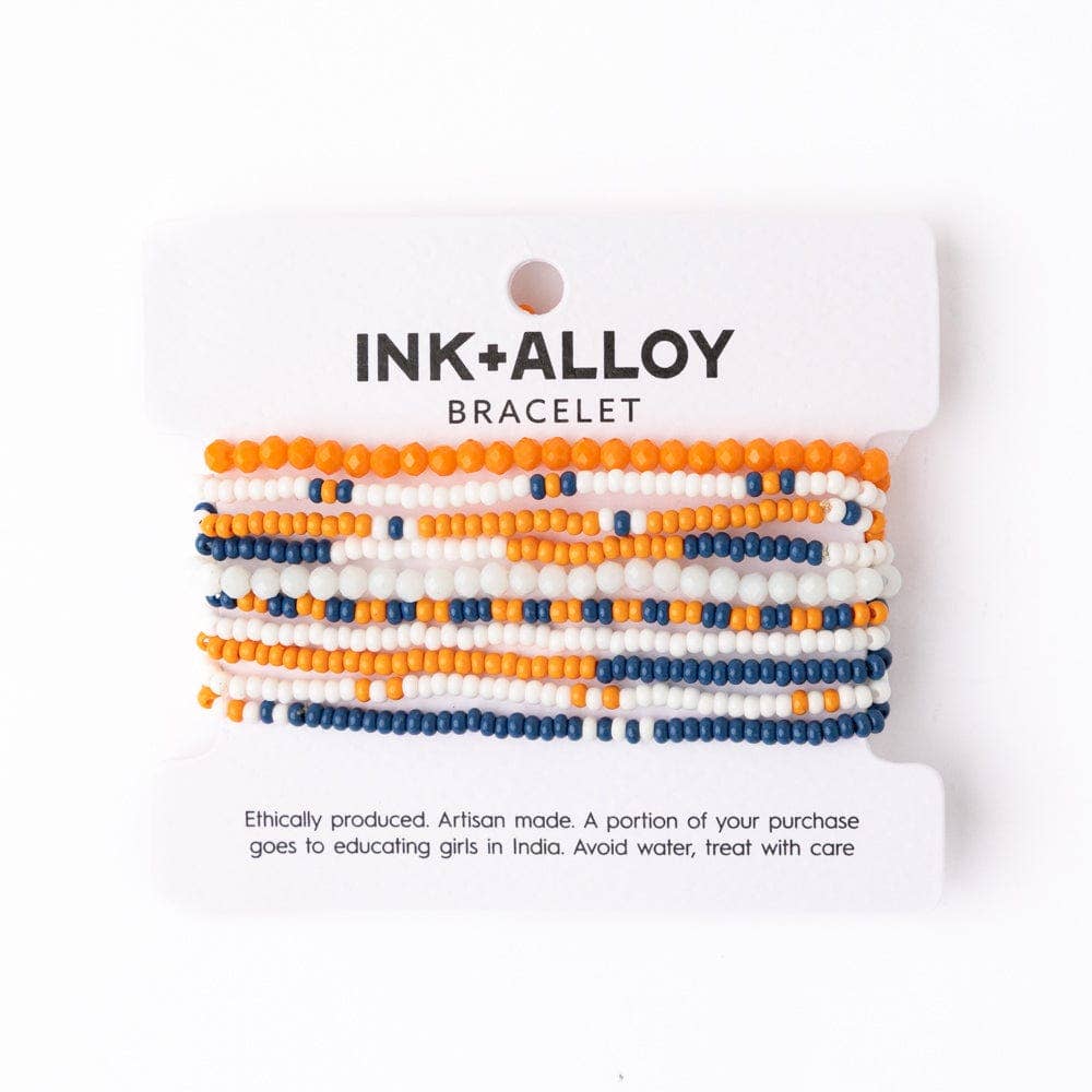 INK + ALLOY - Game Day Color Block Beaded 10 Strand Stretch Bracelets Blue and Orange Wholesale